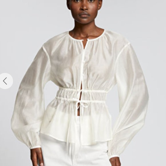 NWT & Other Stories Drawstring Waist Blouson Sleeve Blouse White Sz4 - Picture 3 of 10